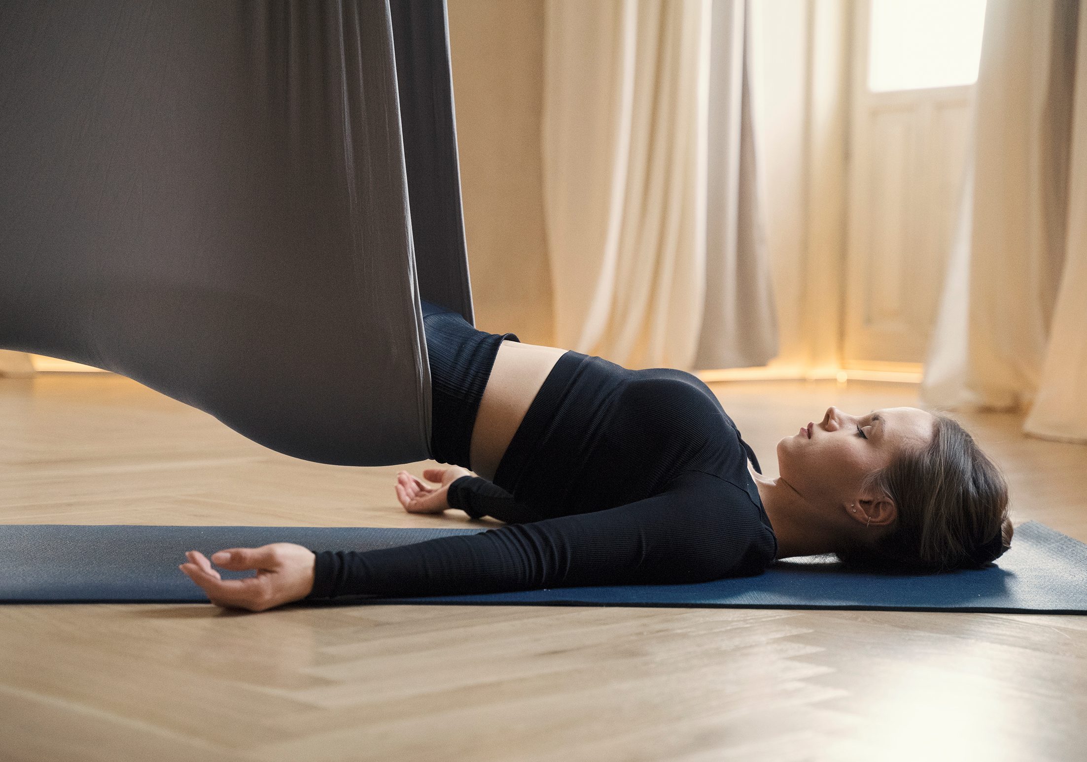 aerial yoga low frog pose